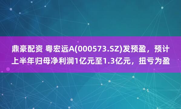 鼎豪配资 粤宏远A(000573.SZ)发预盈，预计上半年归母净利润1亿元至1.3亿元，扭亏为盈