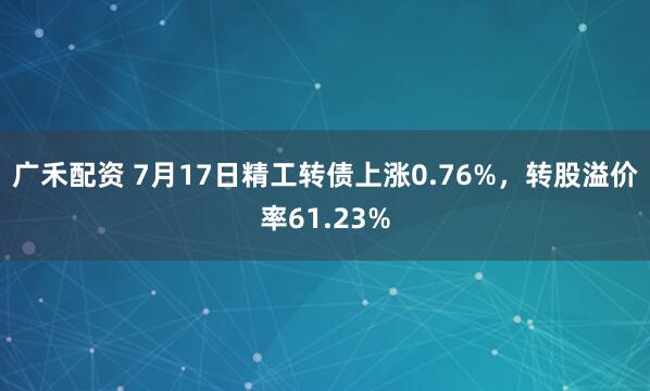 广禾配资 7月17日精工转债上涨0.76%，转股溢价率61.23%