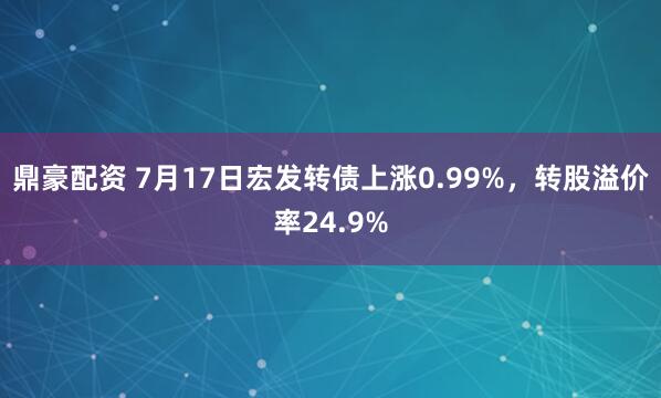 鼎豪配资 7月17日宏发转债上涨0.99%，转股溢价率24.9%