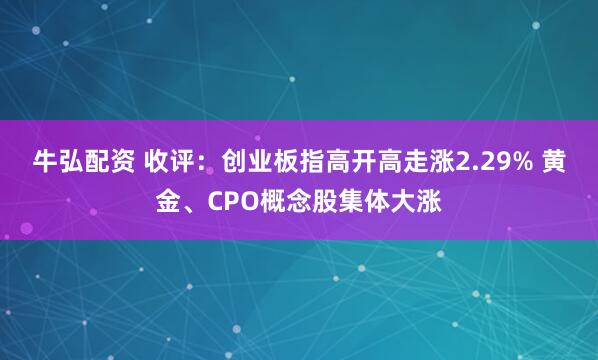 牛弘配资 收评：创业板指高开高走涨2.29% 黄金、CPO概念股集体大涨